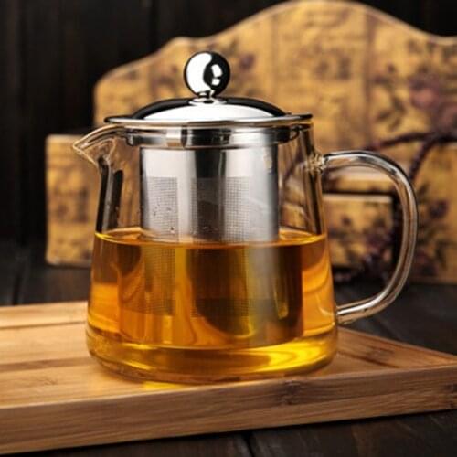Non-Toxic Transparent Clear Borosilicate Glass Teapot Elegant Glass Tea Cup Teapot With Stainless Steel Infuser Strainer Drops