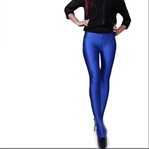 Sexy Women Spandex Shiny Two Way Zipper Open Crotch Leggings Full Length Low-waist Pencil Pants Sexy Legging Plus Size F45