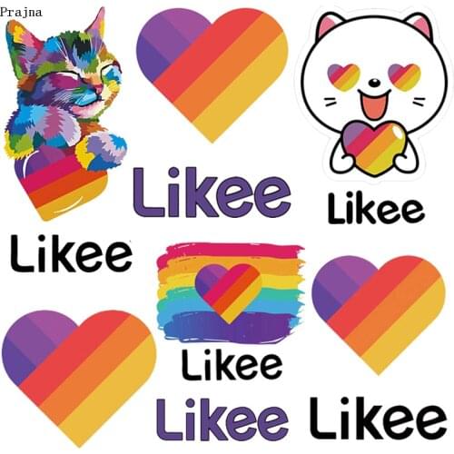 Prajna Likee Iron On Transfer Heat Transfer Vinyl Cat Patches For Clothes Stripe Heart Fashion Badge Applique Stickers DIY Parch