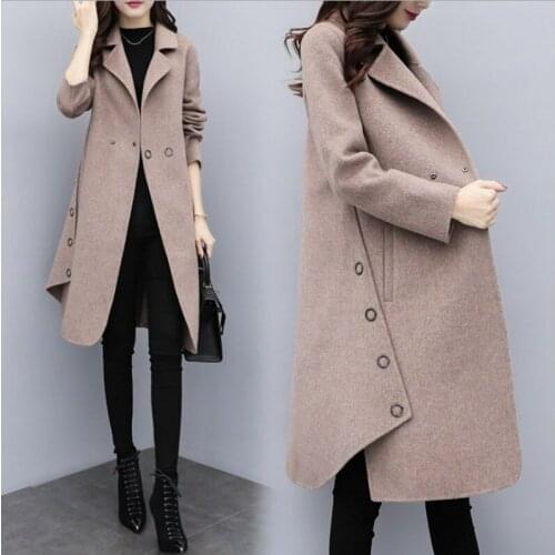 Woolen Coat Women 2020 Winter New Fashion Mid-length loose Woolen Overcoat Female elegant Plus Size Woolen Coat Outerwear R461