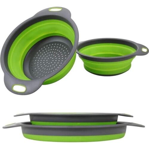 Foldable Drain Basket Round Fruit Basket Vegetable Washing Basket Strainer Collapsible Drainer With Handle Kitchen Storage Tools