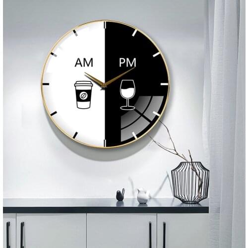 Modern simple glass wall clock 16 inch black and white coffee shop clock silent clock core decoration wall clock home decor