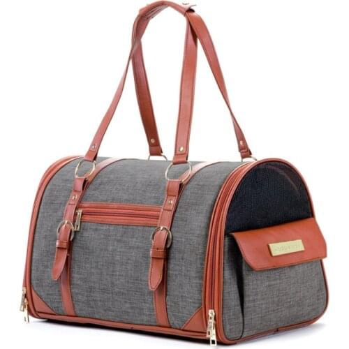 High-end PU Leather Pet Tote Cat Carrier Portable Foldable One-Shoulder Pet Bag Pets Handbag with Locking Safety Zippers