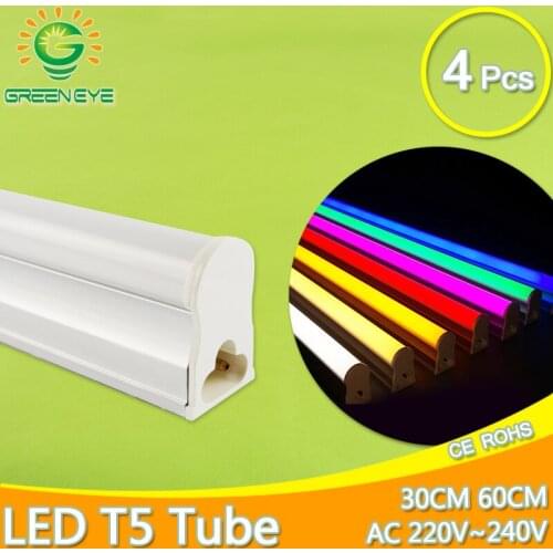 LED Tube T5 Lamp 4pcs 30cm 60cm 6W 10W 220V PVC Plastic Fluorescent Light Tube LED Wall Lamp Warm Cold White Red Green Blue Pink