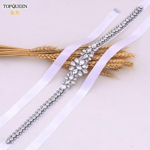 TOPQUEEN S258 Bridal Belt Silver Rhinestone Beaded Belt Crystal Elegant Wedding Sashes Wedding Accessories Wedding Bridal Sashs