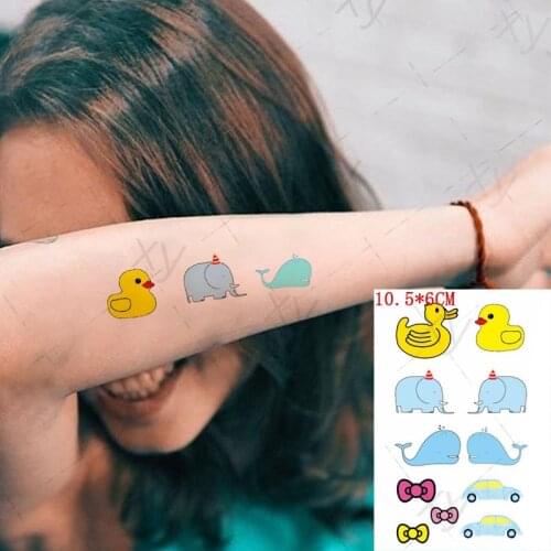 Waterproof Temporary Tattoo Sticker Anime Cartoons Yellow Duck Car Bow On Wrist Finger Flash Tatoo Fake Tatto For Woman Men Kids