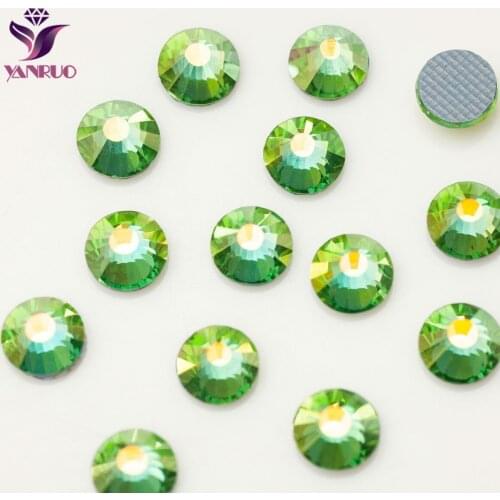 YANRUO 2058HF Peridot AB Flat Back Strass Hotfix Rhinestones Crystal Heat Iron Crystal Stones