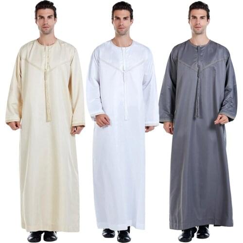 Arab Thobe Thoub Islamic Muslim Clothing Jubba Mens Robe Long Sleeve Saudi Arabe Kaftan Indian Dress Abaya Plus Size Oman Robes