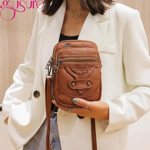 Gusure Simple Small PU Leather Women Bags Rivet Messenger Crossbody Bag Vintage Handbags Lady Single Shoulder Phone Purses