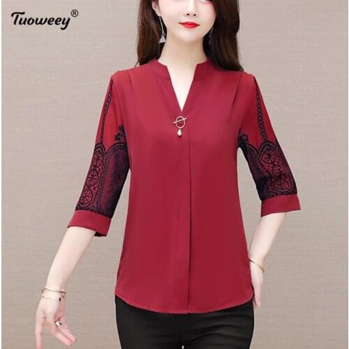 Female Short Sleeve Shirts Casual Sexy V-Neck Tops Lady New Spring Summer Women Embroidery Floral Print Blouses Blusas Plus 5XL