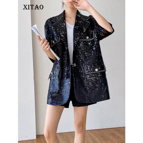 XITAO Black Sequin Blazer Women Notched Collar Loose Fashion Personality Korean Style 2020 New Autumn Streetwear Coat ZP1731