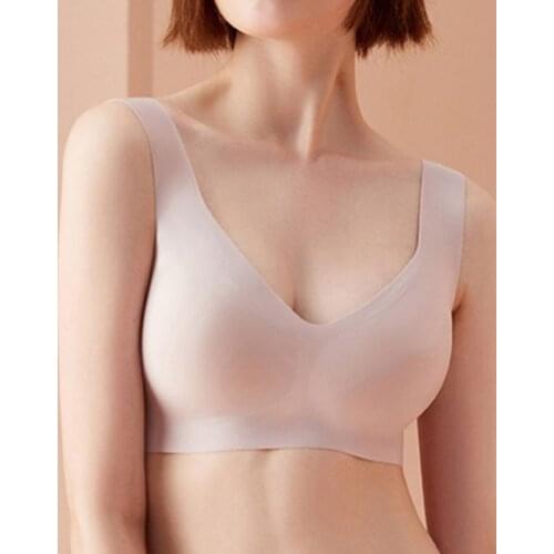 Womens Sports Seamless No Steel Ring Brassiere Solid Color Widened Shoulder Strap Vest Thin Section Comfortable Underwear