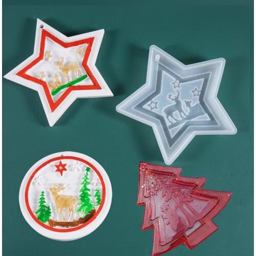 Star Elk Christmas theme listing decoration Assorted Tag Silicone Mold Star Charm Mold Resin Pendant Making Tags Silicone Mold