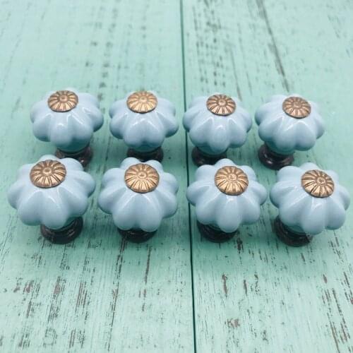 10x 25mm Door Handles Rural Style Blue Pumpkin Ceramic Drawer Pulls Knob Kitchen Cabinet Handles and Knobs Home Furniture Decor