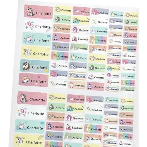 114Pcs Cartoon Unicorn Name Stickers Custom Girl Personal Tags Kids Waterproof Cartoon Label For School Stationery Scrapbooking