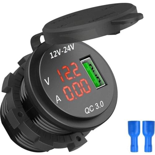 12V / 24V Fast Charging 3.0 Car Cigarette Lighter Socket Usb Charger Led Voltmeter Ammeter