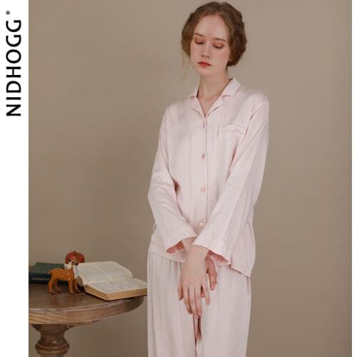 2020 Plain Korean Style Pajama Set Long Sleeve Pajamas Turn-down Collar Pyjamas Women Satin Pijama Autumn Two Piece Sleepwear