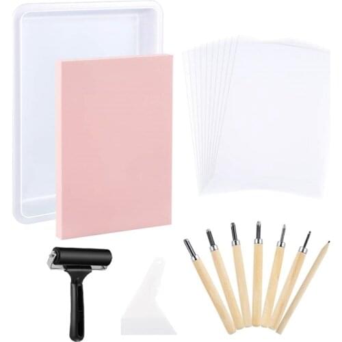 21 Pieces Block Printing Starter Tool Kit Rubber Stamp Making Kit with Stamp Block, for Stamp Carving and Printmaking