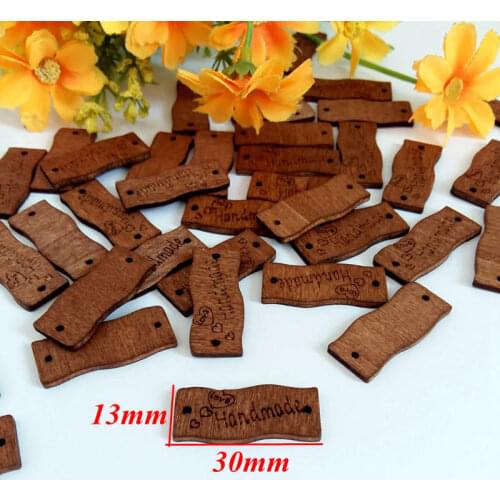 50PCs /lot 2 Holes New Tag Brand love "Hand made" Decorative Wood chips for crafts Sewing Supplies Scrapbooking