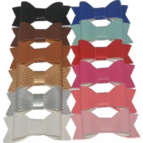 60 pcs/lot, Faux Leather Bow Hair Accessories No Clips , 2.75" DIY Leather Hair Bows
