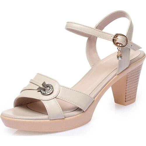 2020 Summer New Top Soft Cowhide Comfort Breathable Leather Sandals Women Fashion Sandals Elegant Temperament High Heel Sandals