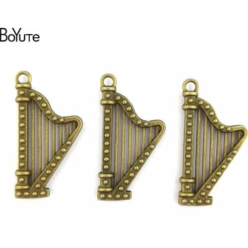 BoYuTe (40 Pieces/Lot) 22*40MM Antique Bronze Plated Alloy Charm Music Harp Pendants Diy Necklace Jewelry Findings Accessories