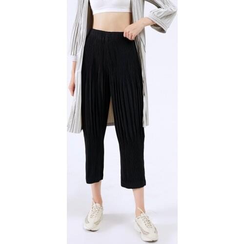 Miyake pleated 2020 autumn winter new linen cotton thick casual pants harem pants loose large size wide leg pants trousers women