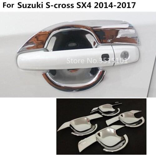 Car Styling Cover Protect Trim ABS Chrome External Door Bowl Frame 4pcs For Suzuki S-Cross Scross SX4 2014 2015 2016 2017