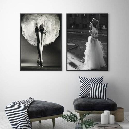 Cuadros Decoration White Dance Girls and Black Wall Art Prints and Posters Canvas paintings Pictures For living room Home Decor