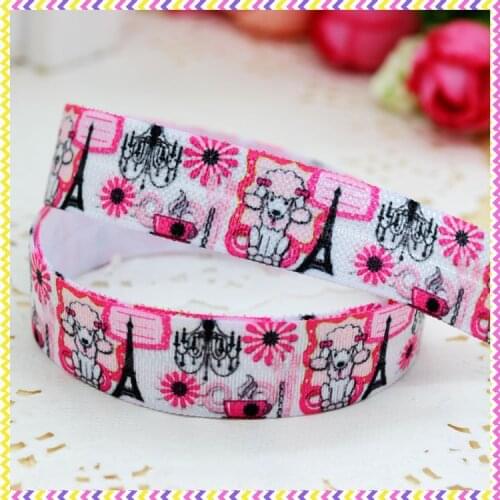 DHK 5/8'' 5yards Fold Over Elastic FOE poodle printed headband headwear hair band diy decoration OEM Wholesale C255