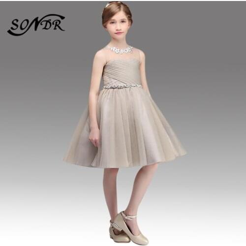 Elegant Flower Girl Ball Gowns HT119 O-neck Gray Flower Girl Dresses Appliques Crystal Knee Length Tulle Flower Girls Dress