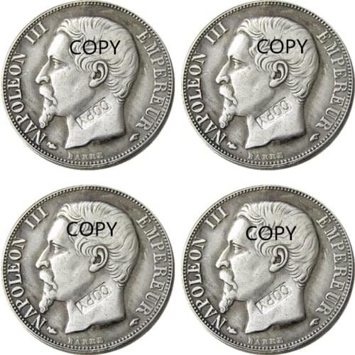 France A set of(1853-1863A)4pcs 2Francs Silver Plated Copy Coins