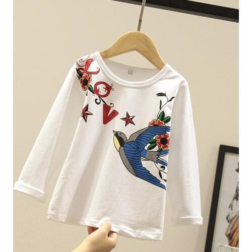 Girls T-Shirt Long Sleeve Baby Kids Bird Print Shirts for Teenage Girls Cotton Children Clothes New Spring Autumn Boy Tops