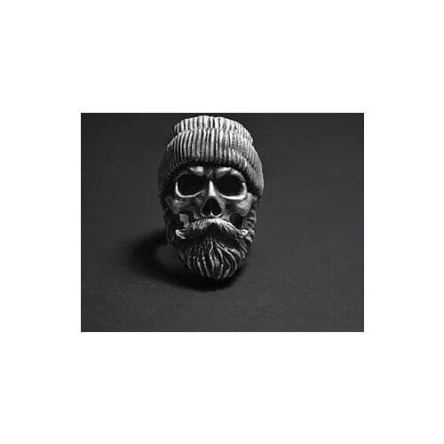 Gothic Vintage 316L Stainless Steel Cool Locomotive Old Man Skull Ring Punk Rock Bearded High Quality Jewelry Dropshipping Cool
