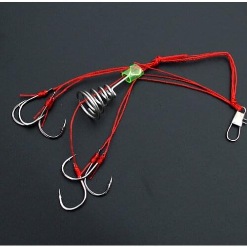 Iseama Explosion Fishing Hook 2pcs/set 6 Hooks Ready Tied Explosion Hooks with Bait Feeder Spring Tangle Free Bighead Carp Rig