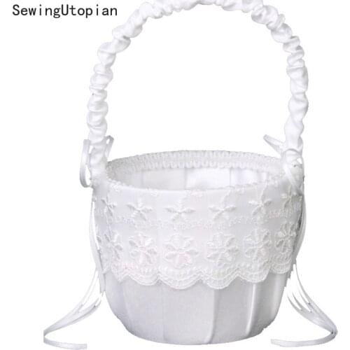 13x22cm Lace Flower and Bow Decoration White Flower Bridal Flower Basket Petal Bouquet Holder Wedding Ceremony Decoration