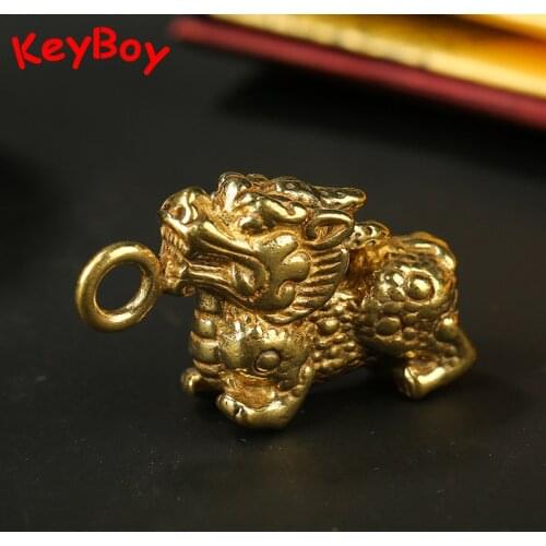 Brass Chinese Auspicious Animal Pi Xiu Car Keychain Pendants Handmade Copper Solid Beast Lucky Keyrings Hanging DIY Accessories
