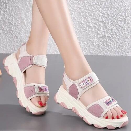 Summer Womens open-toed small size sports shoes womens sandals slope heel sandals loose cake casual student beach sandals