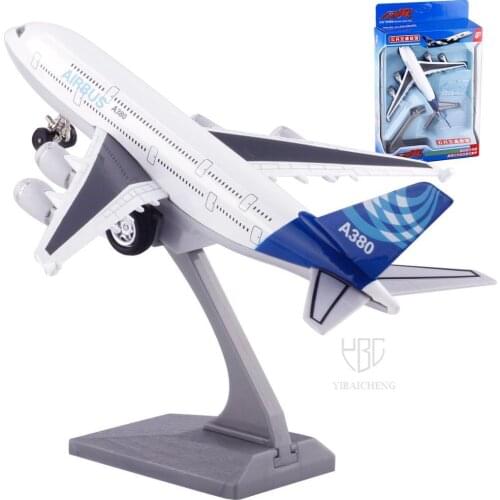 21cm Genuine Alloy Diecast Airplane Model A380 Metal Big Plane With Stand Light & Music Pull Back Power Chiderens Gifts For Boy