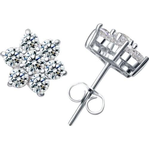 Cute Female White Crystal Snowflake Earrings Classic 925 Sterling Silver Wedding Earrings For Women Small Double Stud Earrings