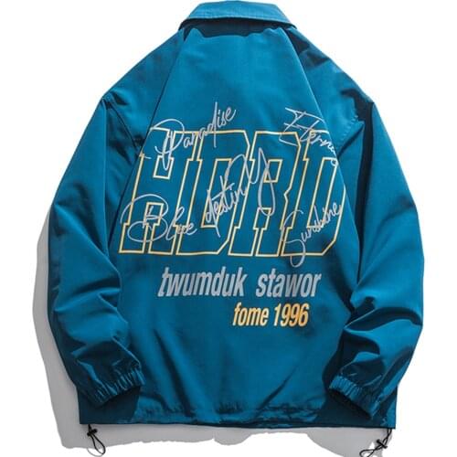 Mens Autumn New Streetwear Simple Letter Printed Lapel Jacket Hipster Casual