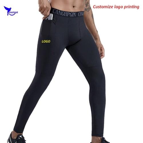 Custom LOGO Men Compression Pocket Running Tights Quick Dry Gym Fitness Pants Sport Training Legging Stretch Sportswear Trousers
