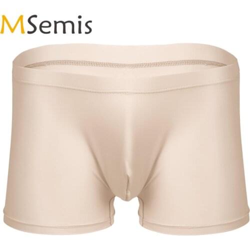 Mens Lingerie Sexy Ice Silky Boxer Briefs Shorts Stretchy Jockstraps Underwear Male Gay Slips Knickers Sissy Bulge Pouch Panties