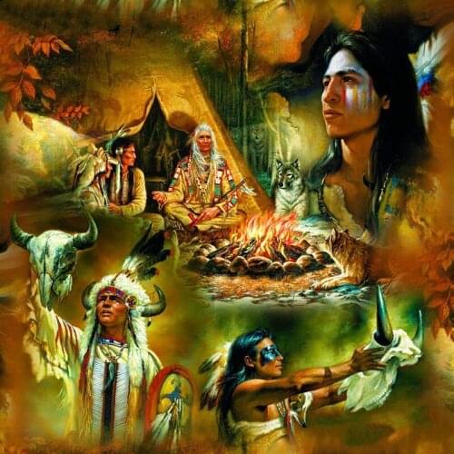 JMINE Div 5D Indians tribal Wolf Camping Fire Full Diamond Painting cross stitch kits art Scenic 3D paint by diamonds