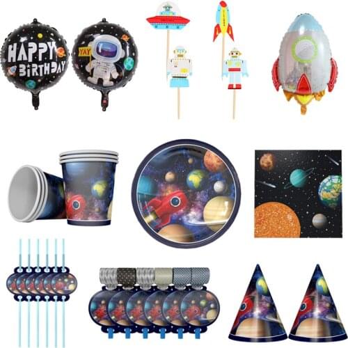 Space Planet Theme Disposable Tableware Set Paper Plate Cups Napkins Happy Birthday Party for Astronaut Decoration Supplies