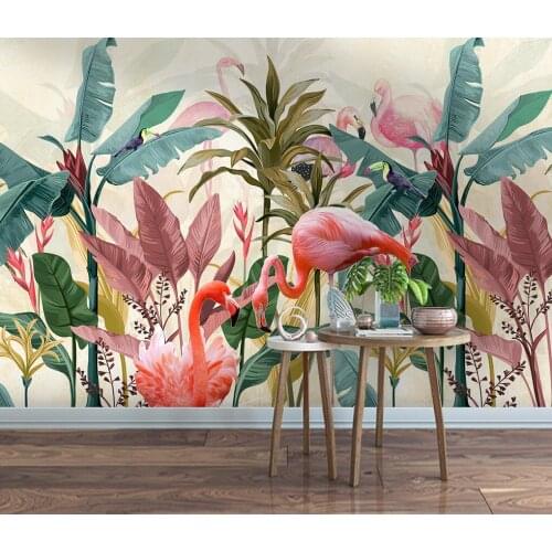Custom 3D Mural Wallpaper Tropical Plant Forest Banana Leaf Flamingo Photo Wall Papers Home Decor For Living Room Bedroom