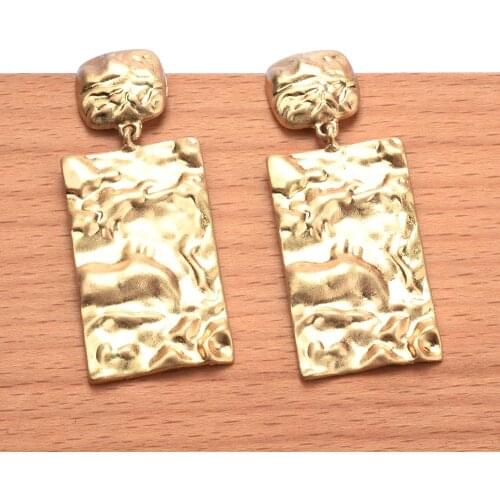 2021 New ZA Golden Metal Feel Rectangular Drop Earrings Women Vintage Punk Geometric Statement Large Earring Jewelry Accessories