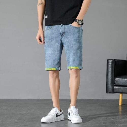 New Summer Casual Mens Denim Shorts Slim Fit Straight Grey Blue Five-Point Half Length Pants Daliy Wear Trousers Top Clothing