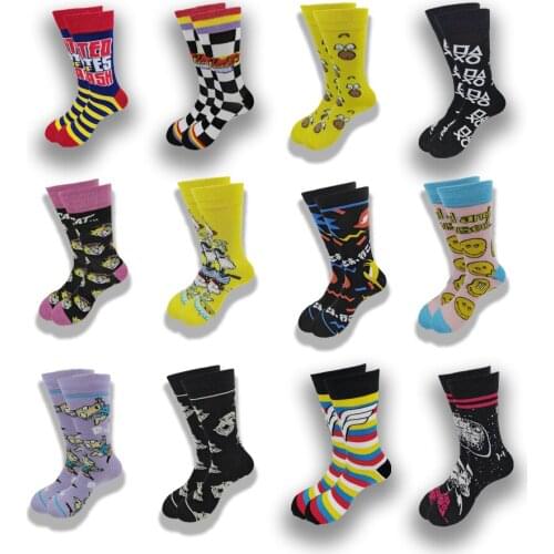 A Pair of Autumn and Winter Cartoon Animal Men and Womens Socks Yellow Blue Red Orange Green Grey Tube Senior Sewing Crew