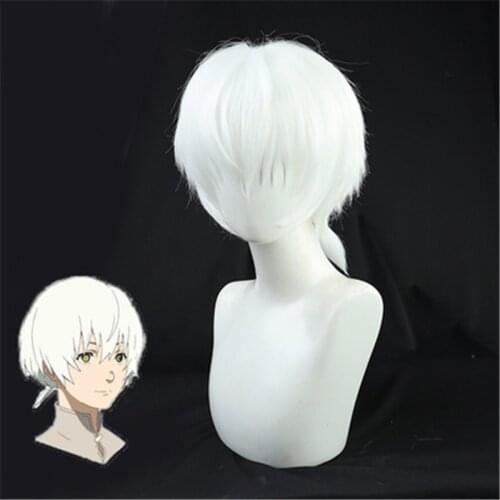 Anime To Your Eternity Fushi Cosplay Wig Short White Ponytail Wig Heat Resistant Synthetic Wigs